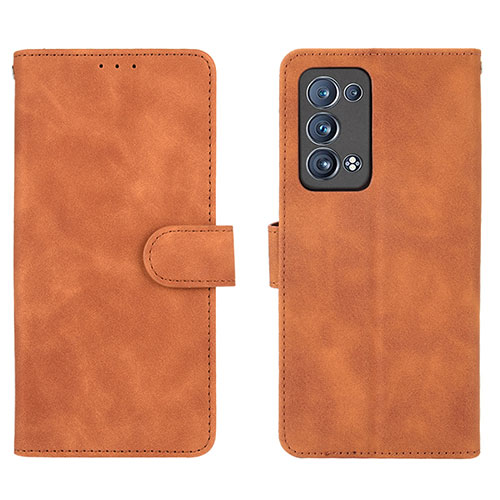 Leather Case Stands Flip Cover Holder L01Z for Oppo Reno6 Pro+ Plus 5G Brown