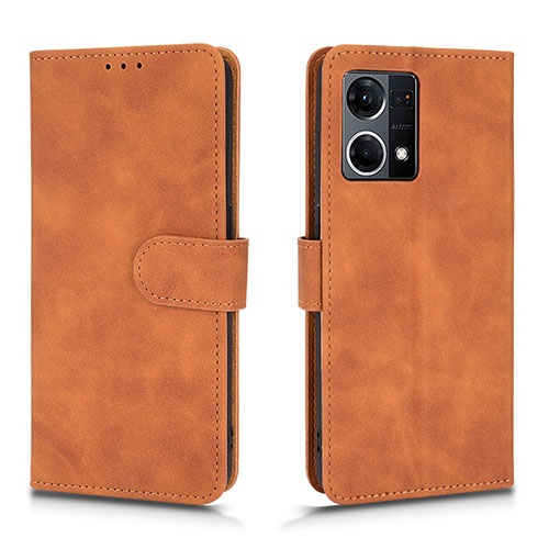 Leather Case Stands Flip Cover Holder L01Z for Oppo Reno7 4G Brown