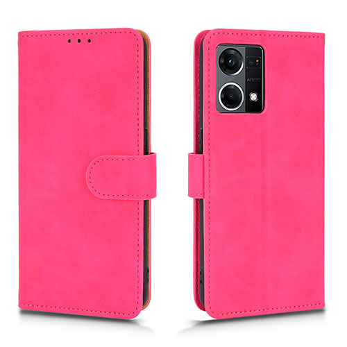 Leather Case Stands Flip Cover Holder L01Z for Oppo Reno7 4G Hot Pink