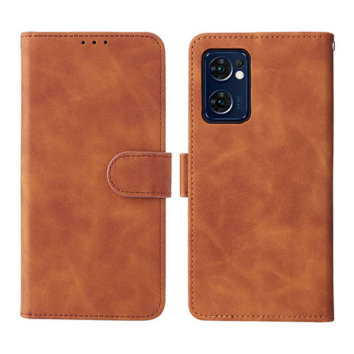 Leather Case Stands Flip Cover Holder L01Z for Oppo Reno7 5G Brown