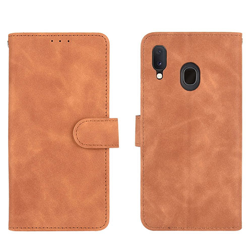 Leather Case Stands Flip Cover Holder L01Z for Samsung Galaxy A30 Brown
