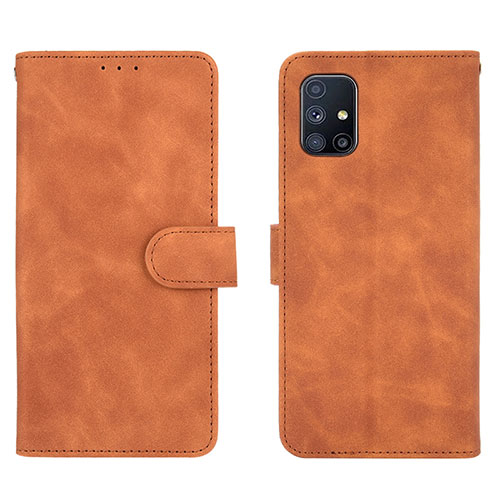 Leather Case Stands Flip Cover Holder L01Z for Samsung Galaxy M51 Brown