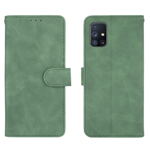Leather Case Stands Flip Cover Holder L01Z for Samsung Galaxy M51 Green