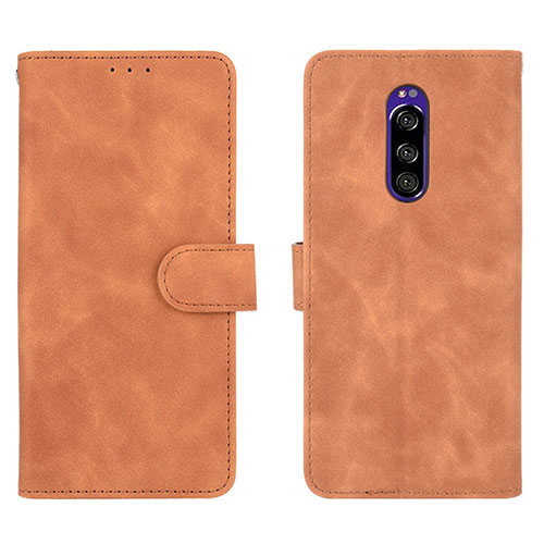 Leather Case Stands Flip Cover Holder L01Z for Sony Xperia 1 Brown