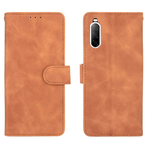 Leather Case Stands Flip Cover Holder L01Z for Sony Xperia 10 II Brown