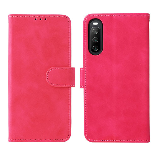 Leather Case Stands Flip Cover Holder L01Z for Sony Xperia 10 IV Hot Pink