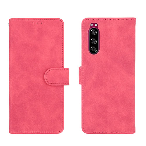 Leather Case Stands Flip Cover Holder L01Z for Sony Xperia 5 Hot Pink