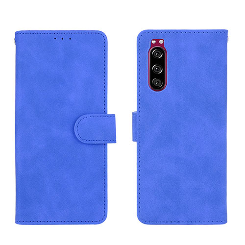 Leather Case Stands Flip Cover Holder L01Z for Sony Xperia 5 II Blue