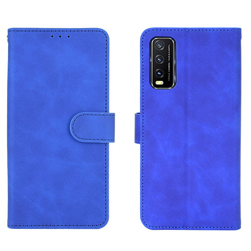 Leather Case Stands Flip Cover Holder L01Z for Vivo Y12s Blue