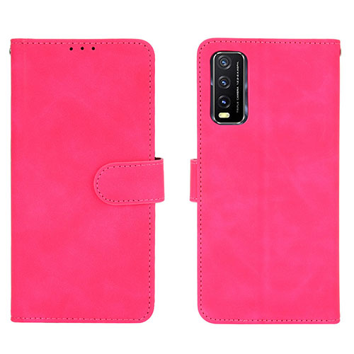 Leather Case Stands Flip Cover Holder L01Z for Vivo Y12s Hot Pink