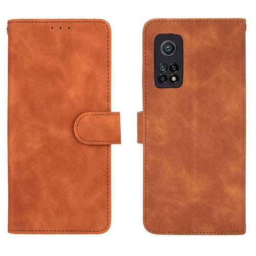 Leather Case Stands Flip Cover Holder L01Z for Xiaomi Mi 10T 5G Brown