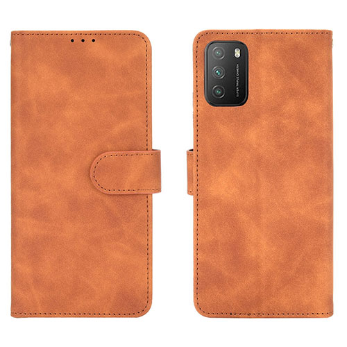 Leather Case Stands Flip Cover Holder L01Z for Xiaomi Poco M3 Brown