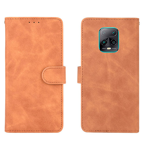 Leather Case Stands Flip Cover Holder L01Z for Xiaomi Redmi 10X 5G Brown