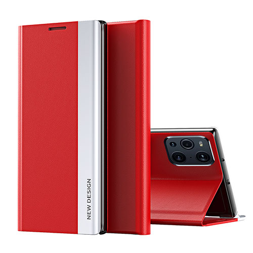 Leather Case Stands Flip Cover Holder L02 for Oppo Find X3 5G Red