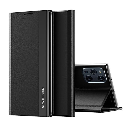 Leather Case Stands Flip Cover Holder L02 for Oppo Find X3 Pro 5G Black