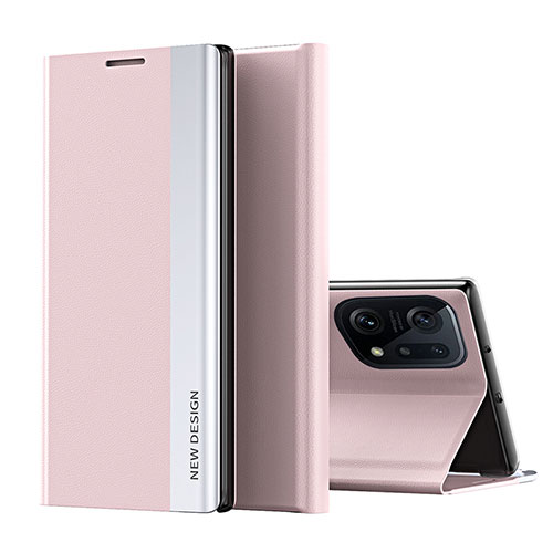 Leather Case Stands Flip Cover Holder L02 for Oppo Find X5 5G Pink