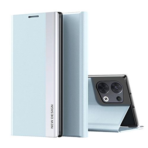 Leather Case Stands Flip Cover Holder L02 for Oppo Reno8 5G Mint Blue