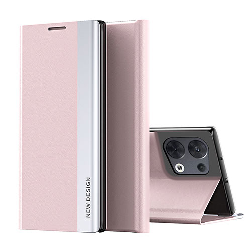 Leather Case Stands Flip Cover Holder L02 for Oppo Reno8 Pro 5G Pink
