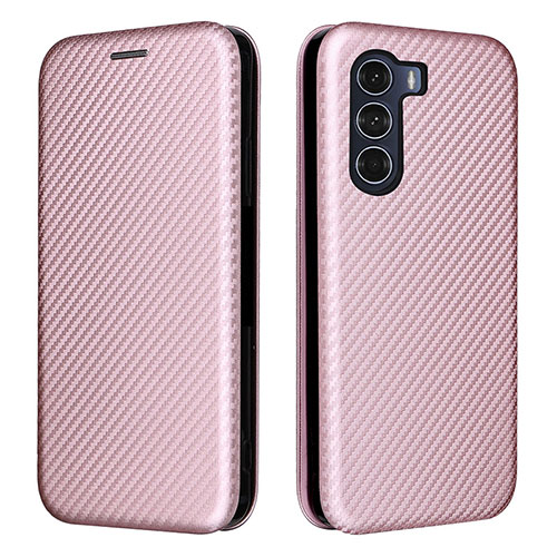 Leather Case Stands Flip Cover Holder L02Z for Motorola Moto G200 5G Rose Gold