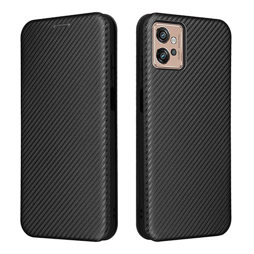 Leather Case Stands Flip Cover Holder L02Z for Motorola Moto G32 Black