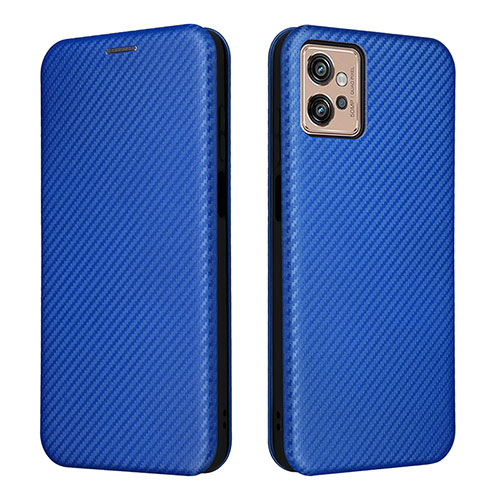 Leather Case Stands Flip Cover Holder L02Z for Motorola Moto G32 Blue