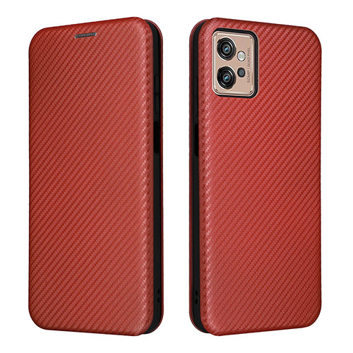 Leather Case Stands Flip Cover Holder L02Z for Motorola Moto G32 Brown