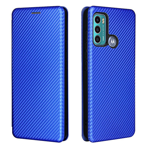 Leather Case Stands Flip Cover Holder L02Z for Motorola Moto G60 Blue