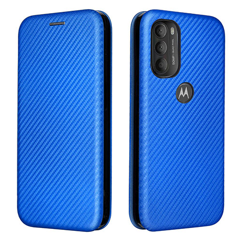 Leather Case Stands Flip Cover Holder L02Z for Motorola Moto G71 5G Blue