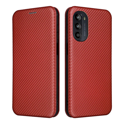 Leather Case Stands Flip Cover Holder L02Z for Motorola Moto G82 5G Brown