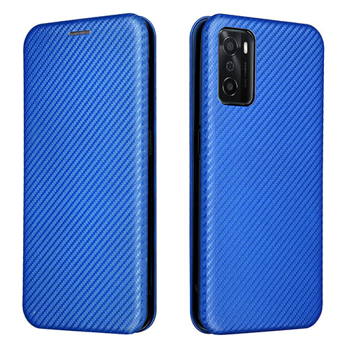 Leather Case Stands Flip Cover Holder L02Z for Oppo A55S 5G Blue