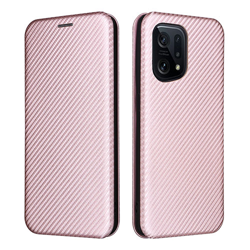 Leather Case Stands Flip Cover Holder L02Z for Oppo Find X5 5G Rose Gold