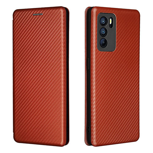 Leather Case Stands Flip Cover Holder L02Z for Oppo Reno6 Pro 5G India Brown