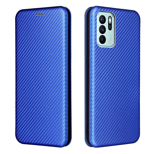 Leather Case Stands Flip Cover Holder L02Z for Oppo Reno6 Z 5G Blue