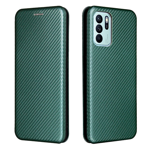 Leather Case Stands Flip Cover Holder L02Z for Oppo Reno6 Z 5G Green