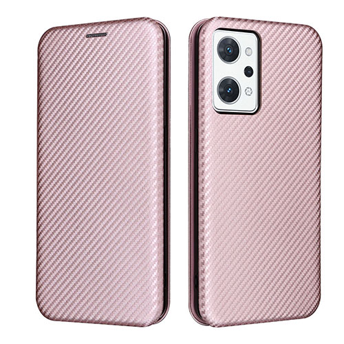 Leather Case Stands Flip Cover Holder L02Z for Oppo Reno7 A Rose Gold