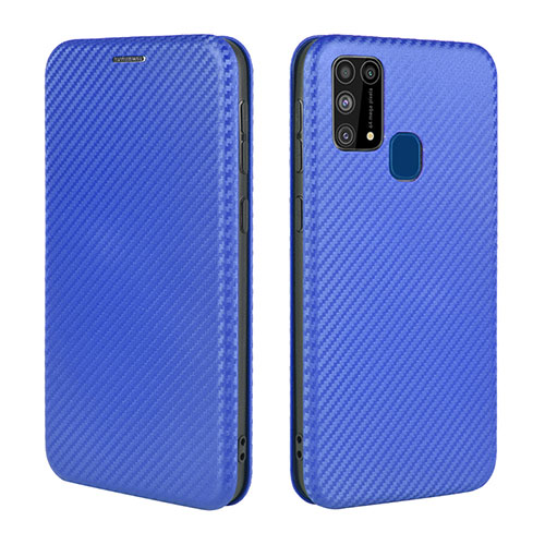 Leather Case Stands Flip Cover Holder L02Z for Samsung Galaxy M21s Blue