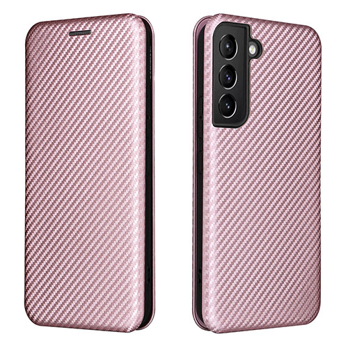 Leather Case Stands Flip Cover Holder L02Z for Samsung Galaxy S21 5G Rose Gold