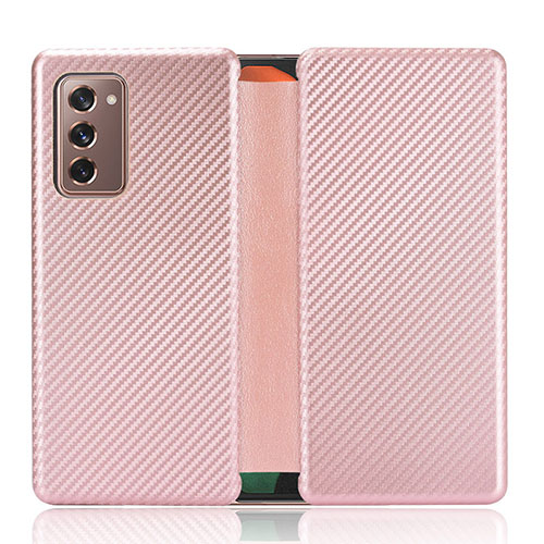 Leather Case Stands Flip Cover Holder L02Z for Samsung Galaxy Z Fold2 5G Rose Gold