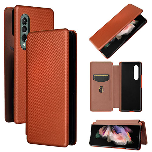 Leather Case Stands Flip Cover Holder L02Z for Samsung Galaxy Z Fold4 5G Brown