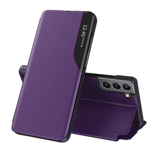 Leather Case Stands Flip Cover Holder L03 for Samsung Galaxy S21 FE 5G Purple