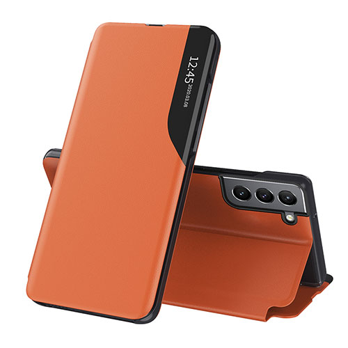 Leather Case Stands Flip Cover Holder L03 for Samsung Galaxy S22 5G Orange