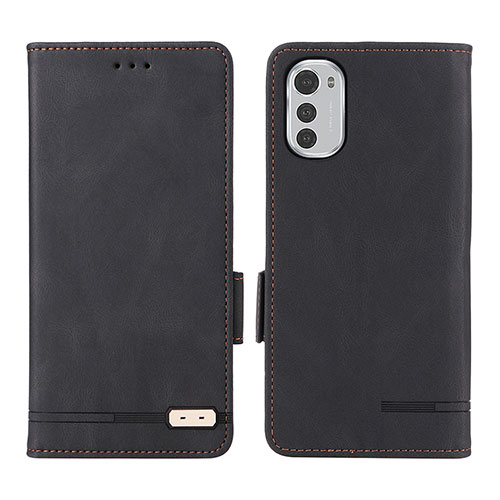 Leather Case Stands Flip Cover Holder L03Z for Motorola Moto E32s Black