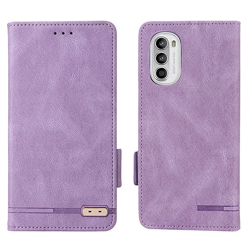 Leather Case Stands Flip Cover Holder L03Z for Motorola Moto G52j 5G Purple