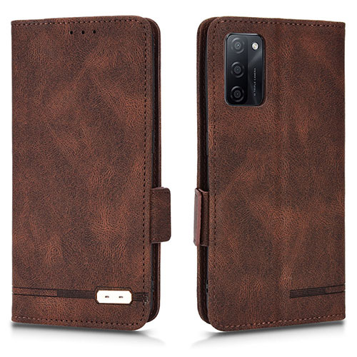 Leather Case Stands Flip Cover Holder L03Z for Oppo A55S 5G Brown