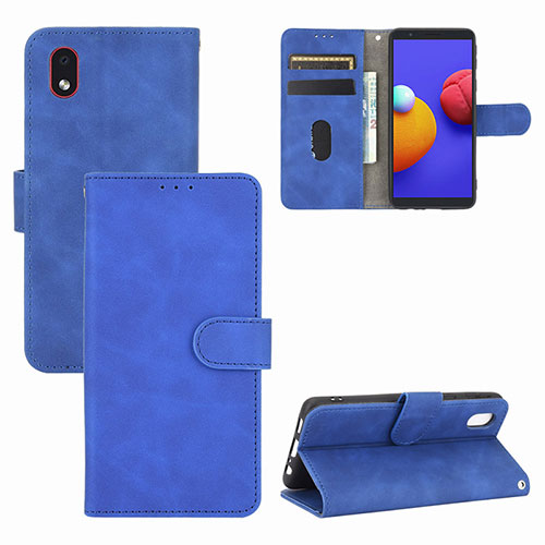 Leather Case Stands Flip Cover Holder L03Z for Samsung Galaxy A01 Core Blue