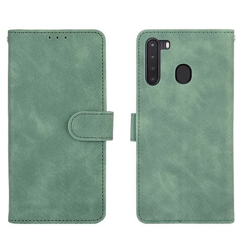 Leather Case Stands Flip Cover Holder L03Z for Samsung Galaxy A21 Green