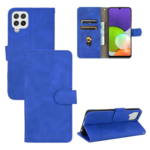 Leather Case Stands Flip Cover Holder L03Z for Samsung Galaxy A22 4G Blue