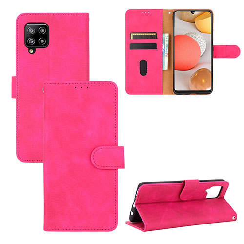 Leather Case Stands Flip Cover Holder L03Z for Samsung Galaxy A42 5G Hot Pink