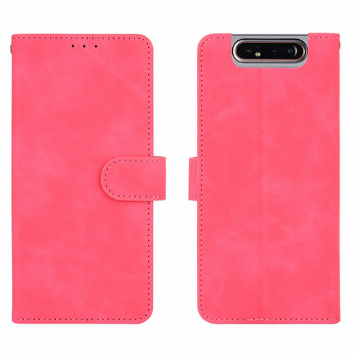 Leather Case Stands Flip Cover Holder L03Z for Samsung Galaxy A80 Hot Pink