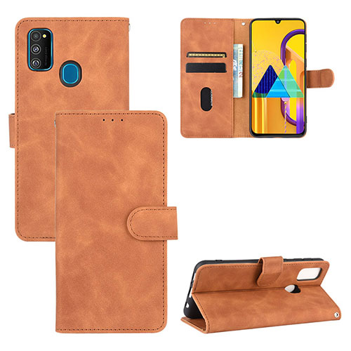 Leather Case Stands Flip Cover Holder L03Z for Samsung Galaxy M30s Brown
